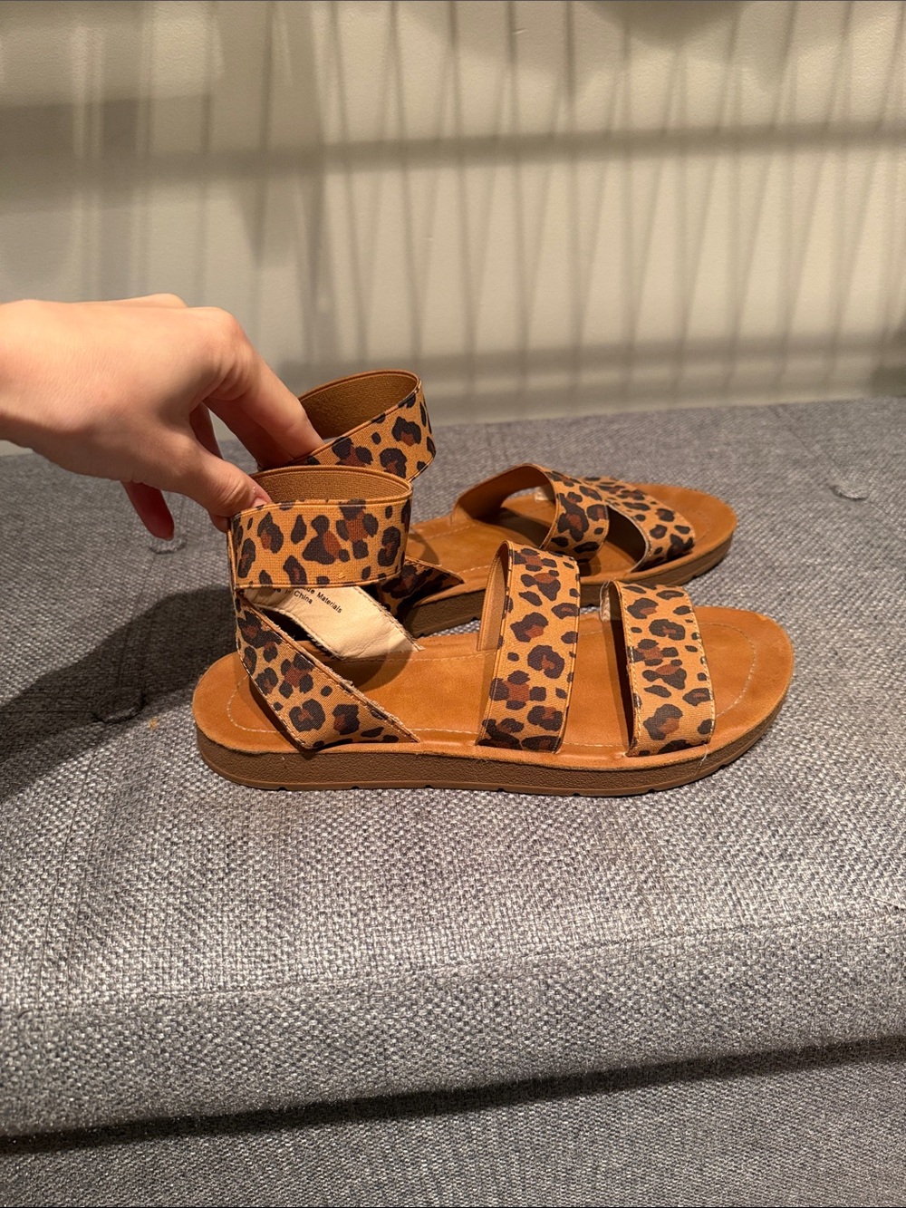 Leopard Print Strappy Women's Sandals - Brown